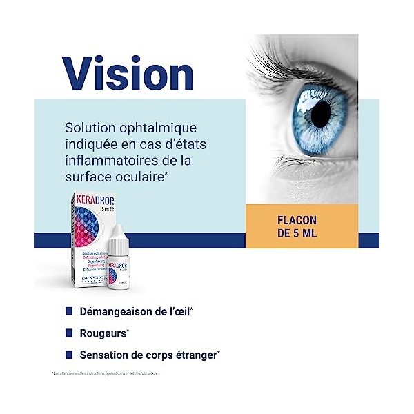 Densmore - Keradrop - Solution Ophtalmique Gêne Oculaire - Etat Inflammatoire, Blépharite, Conjonctivite - Acide Hyaluronique