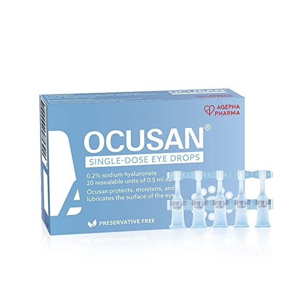 Ocusan® Collyre Unidose pour Les Yeux Secs Convient à Lentilles de Contact sans Aucun Agent De Conservation, Larmes Artificie