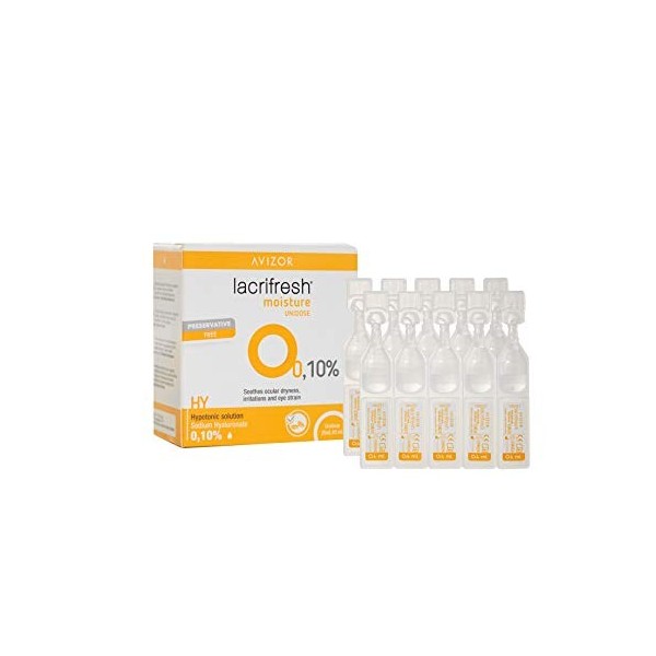 Avizor Lacrifresh Moisture 0.10%. Monodose 20 Ampoules 0,4 ml de Gouttes Oculaires pour Soulager Symptômes dIrritation Ocula