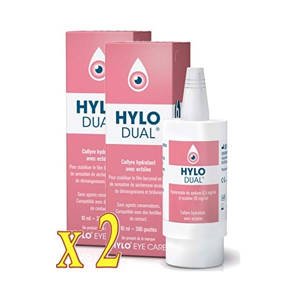HYLO DUAL Collyre Hydratant avec Ectoïne 10ml - Lot de 2 Flacons 2 
