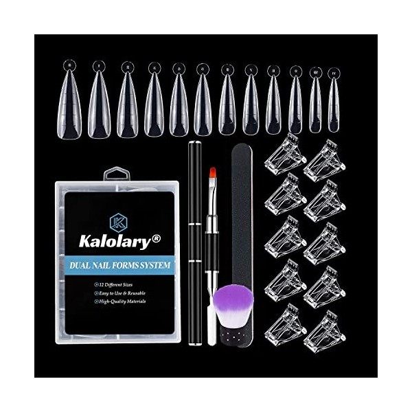 Kalolary 120pcs Stiletto Forme Nail Moule Kit avec 10pcs Nail Extension Clips Lime à ongles Pinceau anti-poussières pour les 