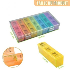 HONZUEN Semaine Pilulier Medicaments 7 Jours, Pilulier Journalier 3 Fois Avec 21 Compartiments, Portable Voyage Boîte Medicam