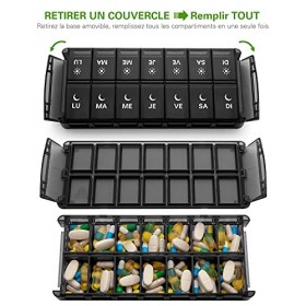 SUKUOS Pilulier Semainier Francais Matin et Soir, 2021 Grand Pilulier 7 Jours 14 Compartiments Pillbox Multicolores Pilulier 