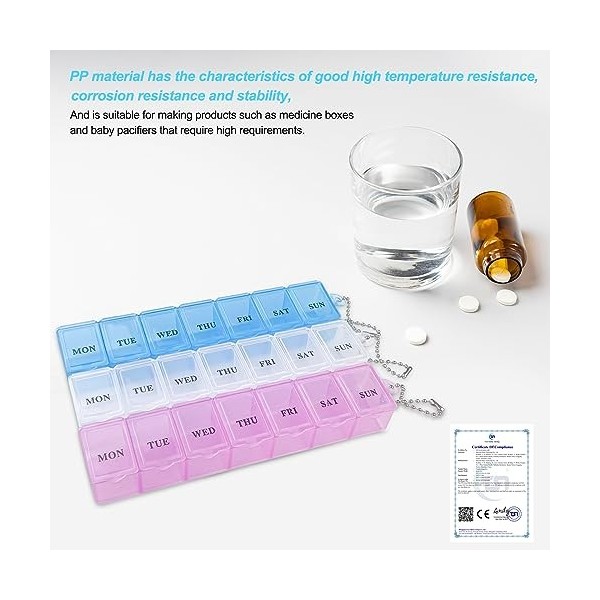 Fousenuk 3 pièces Pilulier Semainier, Boîte à Medicament 7 Jours avec 3 Couleurs Pilulier Hebdomadaire Facile à Ouvrir, Boite