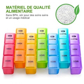 SUKUOS Pilulier 7 Jours Matin Midi Soir Français Pilulier Semainier 21 Compartiments Multicolores avec Trousse - 3 Fois Par J