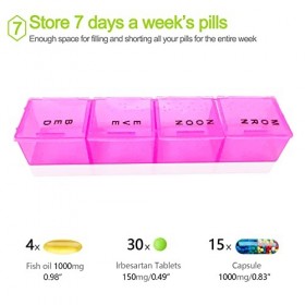 Pilulier Semainier Français 7 Jours 4 Fois Matin Midi Soir Nuit, Piluliers Medicaments avec 28 Compartiments Pilulier Hebdoma