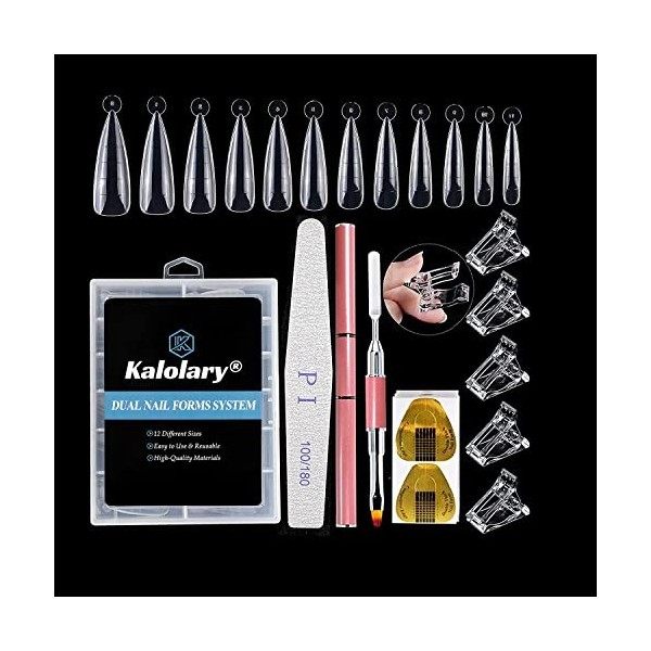 Kalolary 120pcs Stiletto Forme Nail Moule Kit avec 5pcs Nail Extension Clips Lime à ongles Nail Art Conseils Extension Sticke