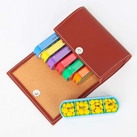 Pilulier 7 jours 4 par jour - Pilulier Semainier avec étui en cuir PU pour les Voyages, Pilulier Journalier-Résistance à l