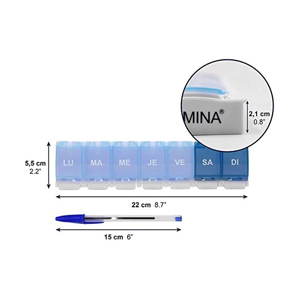 KMINA - Pilulier Semainier 7 Jours, Boite Medicaments, Pilulier Semainier Français, Pilulier Journalier Semaine, Organiseur P