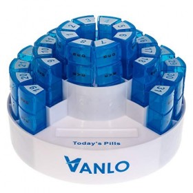 VANLO Pilulier mensuel 31 avec 4 compartiments et une étagère - Anglais