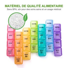 SUKUOS Pilulier Semainier Français Pilulier 7 Jours 28 Compartiments Multicolores avec Trousse