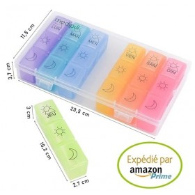 MEDIPILL - MED-BOX21 - Pilulier Semainier FRANCAIS - 7 Jours 3 prises Matin Midi Soir - 21 Compartiments - Boîte à médicament