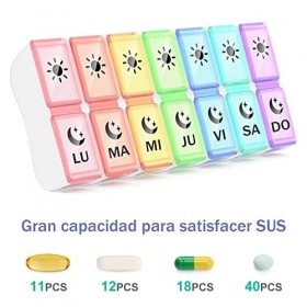 GeekerChip Pilulier Hebdomadaire Espagnol 2 Coups, Petit Organisateur De Médicaments 7 Jours Par Jour Avec 14 Compartiments -