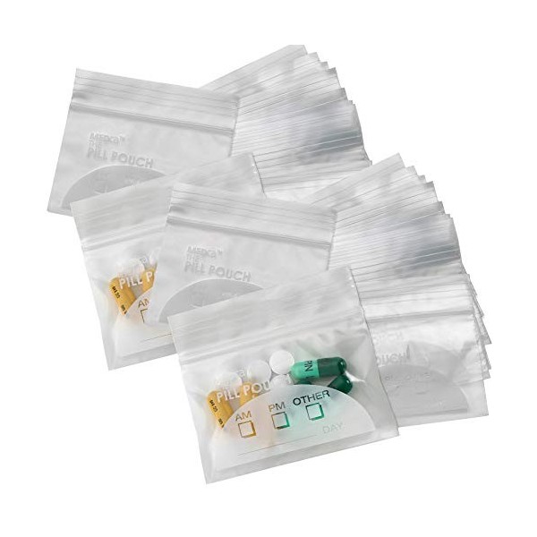 Sachets Individuels pour Pilules et Comprimés - Paquet de 100 3" x 2.75" Pochettes en Plastique pour Médicaments de Voyage 