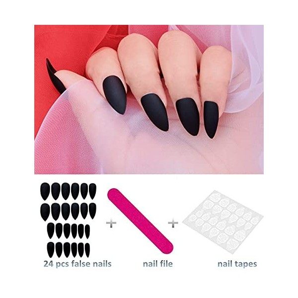 editTime Lot de 24 Faux Ongles en Acrylique à Poils Longs et Longs Griffes Matte Black