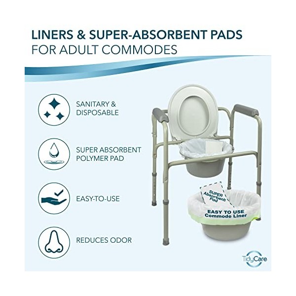 Sacs TidyCare protège seau pour chaise percée – Convenience Pack XL – 24 sacs – Chaise percée adulte – Sacs protège seau – Ta