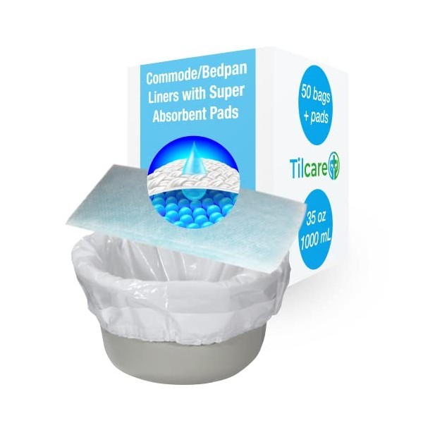 Lot de 50 Garnitures de Chaise percée Tilcare avec Coussinets Super absorbants - pour bassins de lit, Toilettes Portables et