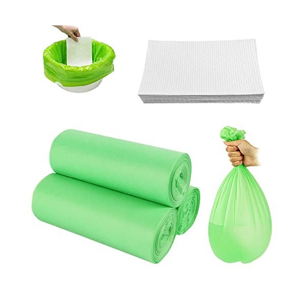 90 pcs Sacs de Toilette et 60 Coussinets Super Absorbants, Doublures de Toilette, Sac Jetable pour Chaise Percée Adulte, Chai