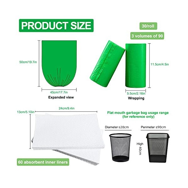 90 pcs Sacs de Toilette et 60 Coussinets Super Absorbants, Doublures de Toilette, Sac Jetable pour Chaise Percée Adulte, Chai