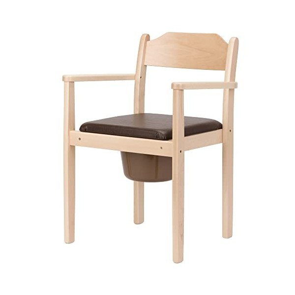 Perla Chaise de toilette hygiénique, chaise de nuit, en bois, seau amovible avec couvercle, WC pour adultes en bois de hêtre 