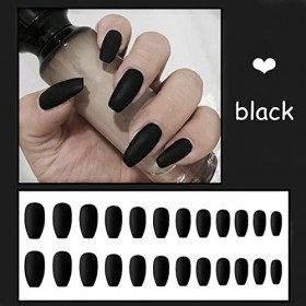 Umillars Lot de 24 faux ongles mats en gel pour ballerine, cosplay, bureau, femme Noir