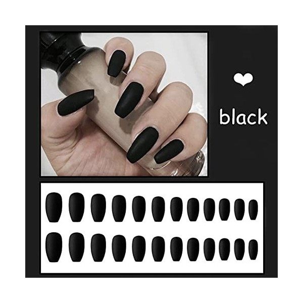 Umillars Lot de 24 faux ongles mats en gel pour ballerine, cosplay, bureau, femme Noir