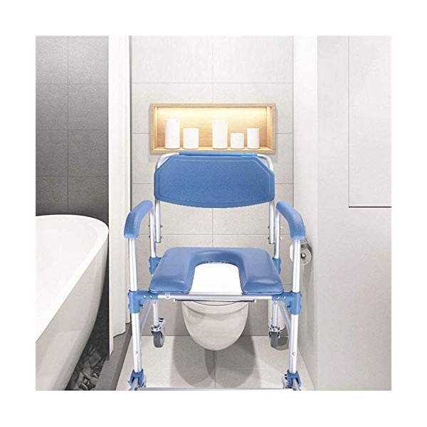 ZCED 4 en 1 Chaise De Commode/avec Chaise De Toilette à roulettes/Chaise De Transport De Transport De Douche en Fauteuil Roul