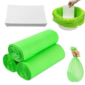 Lot de 60 Sacs de Chaise Percée avec 60 tampon Super Absorbants, Garnitures de Chaise Percée, Sac à Cordon Anti-Fuites Pour C