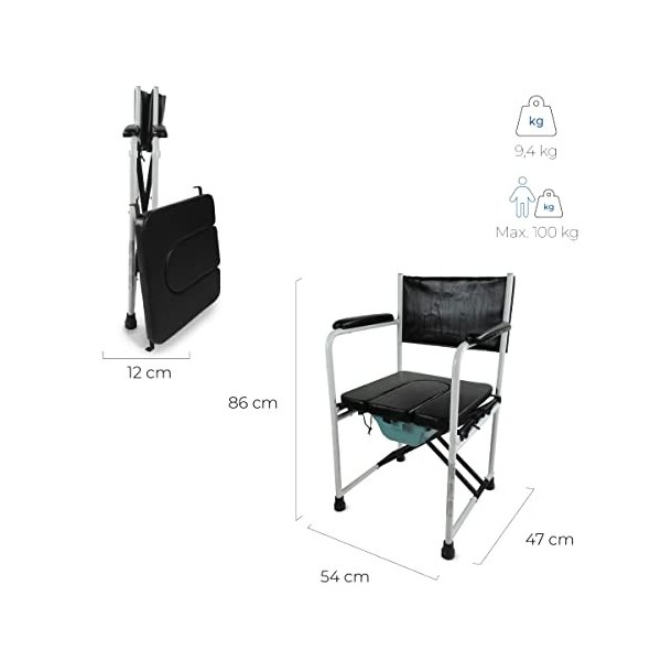 Mobiclinic, Chaise percée, Mod. Ebro, Marque européenne, Chaise pot, Pliable, Chaise toilette avec Couvercle, Dossier réglabl