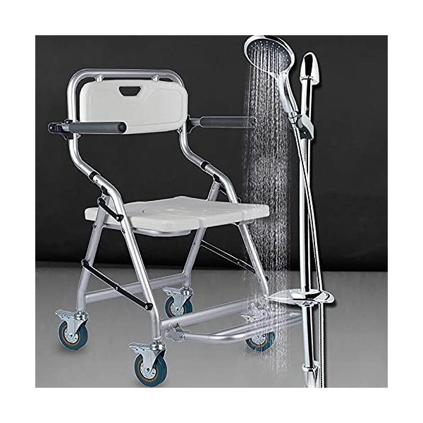 LEFEDA summerr Chaise percée pliante, tabouret de salle de bain pliable portable, chaise de douche avec accoudoirs et roues, 