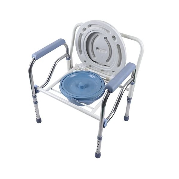 Chaise de Toilette Pliable,Chaise Toilette Percée Réglable en Hauteur avec  Accoudoir et Seau de Toilette,Antidérapante Chaise Percée pour Patients