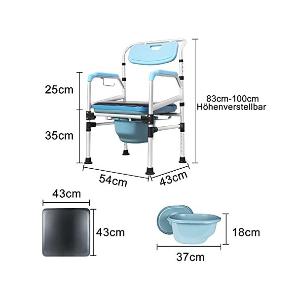 Froadp - Chaise percée - Chaise de toilette - Mobile - Cadre de toilettes sûr - Chaise de nuit - Réglable en hauteur - Avec d