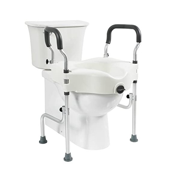 Siège de toilette réglable en hauteur avec accoudoirs rembourrés extra larges, support maximum 300 lb, adapté aux personnes â