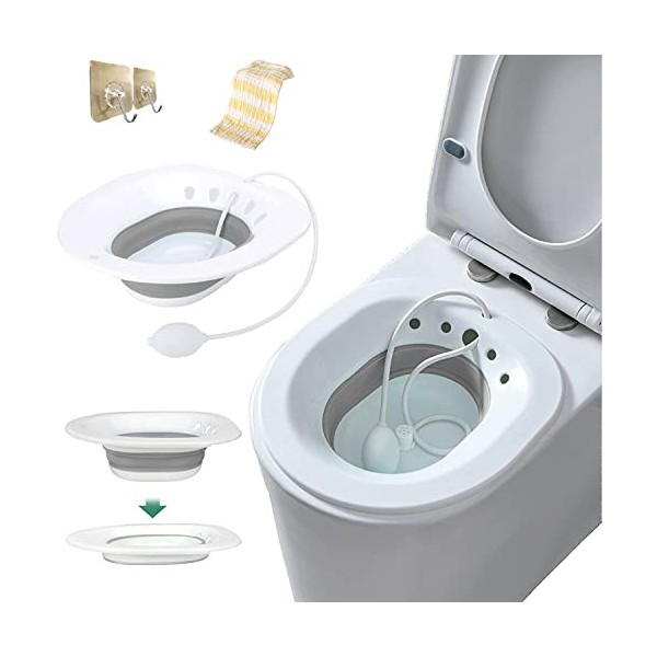 Bidet pliable, maternité, soins postnatals, pour toilettes universelles, avec 2 crochets et 1 serviette gris 