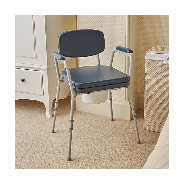 NRS Healthcare Chaise percée contemporaine Dovedale Comfort avec accoudoirs, dossier et assise rembourrés, bleu et blanc