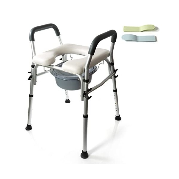 PATSON ® Siège de toilette surélevé autonome avec poignées rembourrées et pieds réglables – Sadapte directement sur vos toil