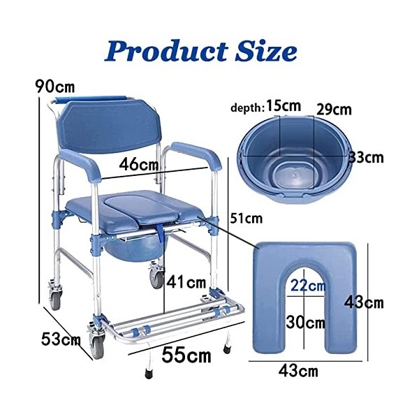 ybaymy Chaise de douche roulante avec roulettes - Étanche - Capacité de charge : 150 kg - Avec roues verrouillables et siège 