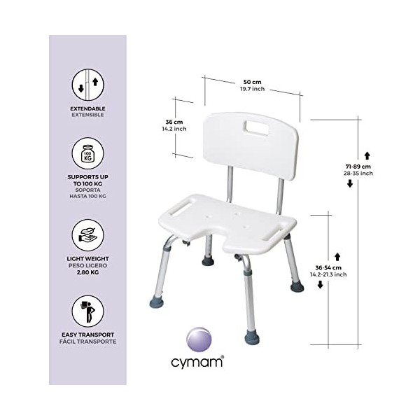 Cymam epsbh01 Cymam Chaise de salle de bain fer à cheval"Narcea"