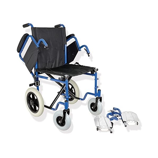 Gima - Landau Essex, chaise à roulettes pour personnes âgées et handicapées, tissu noir, cadre bleu, assise 43 cm.