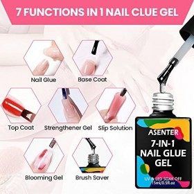 ASENTER 15ML Colle Faux Ongles UV 7 EN 1, Gel Pour Américaine, Colle Ongles Capsules UV, Gummy Base Pose Americaine, UV Colle
