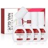 4 Bouteilles Colle à Ongles, BOLASEN 15ML Colle Faux Ongles Extra Forte, Colle a Faux Ongles avec Pinceau, Colle Ongle, Colle