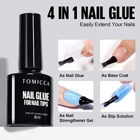 TOMICCA Colle à Ongles-Colle Faux Ongles Extra Forte,4 en 1 Gummy Base Gel et Pose Américaine Ongles Capsules, Longue Duré Na