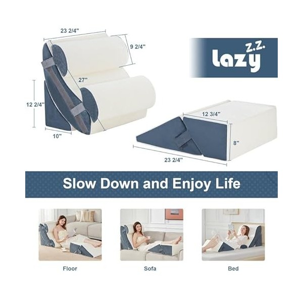 Lazyzizi Lot de 6 oreillers orthopédiques en mousse à mémoire de forme pour dormir, soulager les douleurs au genou, aux lomba