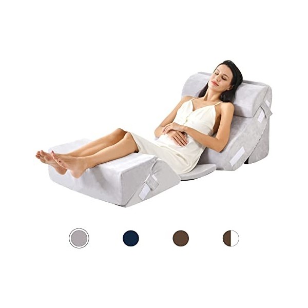 Lot de 6 coussins de lit réglables en mousse à mémoire de forme – Idéal pour la lecture | Housse lavable en machine