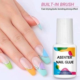 ASENTER 2 * 8g Colle Faux Ongles Extra Forte Avec Pinceau Capsules Ongle Colle Nail Bond Professionnelle Super Forte Pour Poi