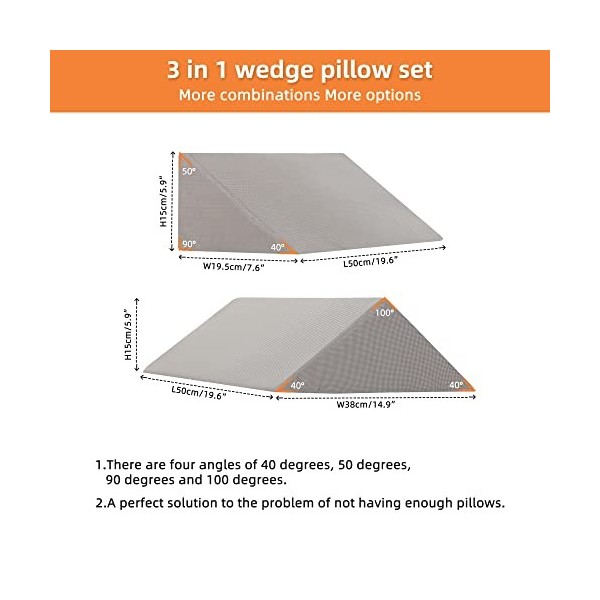 Coin De Lit Et Positionneur Du Corps 3 En 1 ,Coin De 40 DegréS Pour Le Positionnement Du Lit, Oreiller De Coin Pour Les Doul