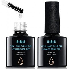 Colle Faux Ongles 6 en 1 Colle Capsules Ongles UV 8ml,Base Gel Pour Pose Américaine Ongles Capsules,Base Coat et Top Coat Nai