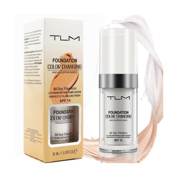 TLM Fond de Teint Waterproof, Fondation Liquide Hydratant Naturel Maquillage, Haut Pouvoir Couvrant SPF15, Effet Fondation Ma