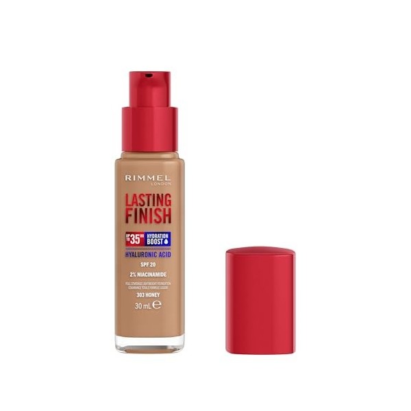 Rimmel London Lasting Finish 35 Hour, 303 Honey, fond de teint, longue tenue, hydratant, formule vegan, couvrance totale, 30 