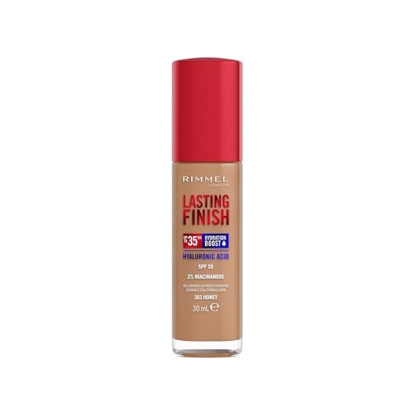 Rimmel London Lasting Finish 35 Hour, 303 Honey, fond de teint, longue tenue, hydratant, formule vegan, couvrance totale, 30 